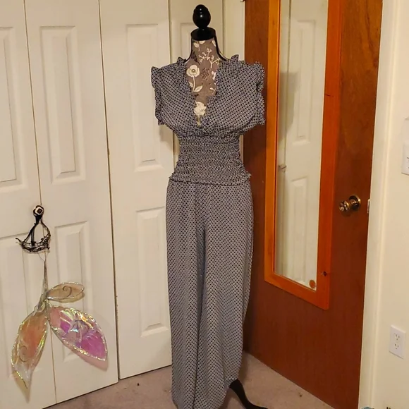 Max Studio smocked ruffle jumpsuit - Picture 1 of 7